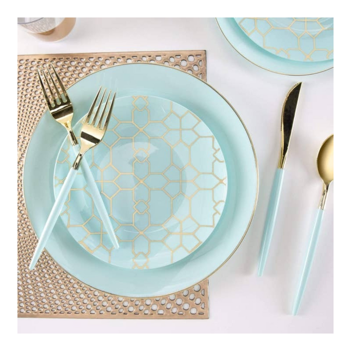 Mint and Gold Pattern Dinner Plastic