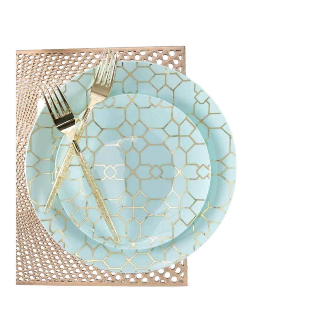 Mint and Gold Pattern Dinner Plastic