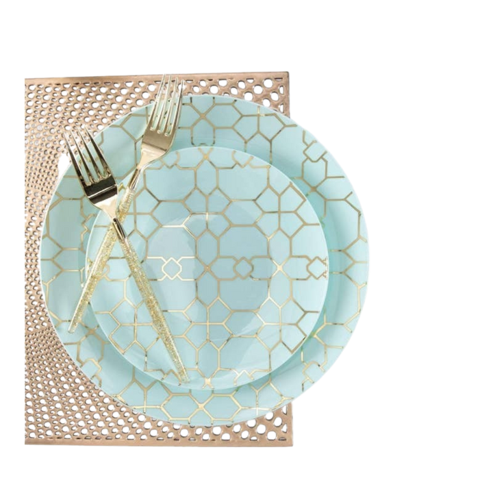 Mint and Gold Pattern Dinner Plastic