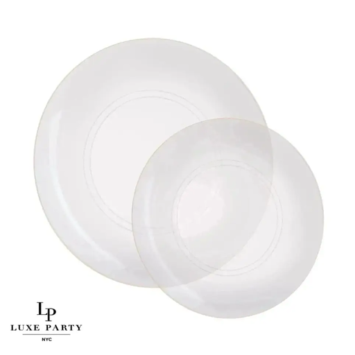 Clear and Gold Plastic Round Dinner Plates