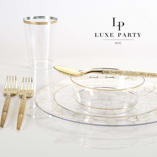 Clear and Gold Plastic Round Dinner Plates
