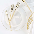 Clear and Gold Plastic Round Dinner Plates