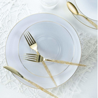 Clear and Gold Plastic Round Dinner Plates