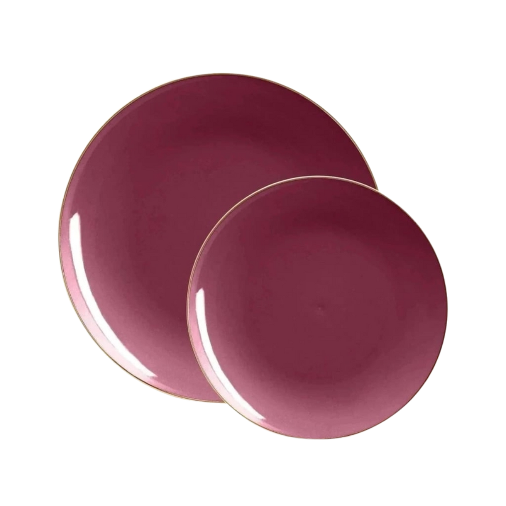 Cranberry Red Gold  Plastic Plates - 2 Sizes