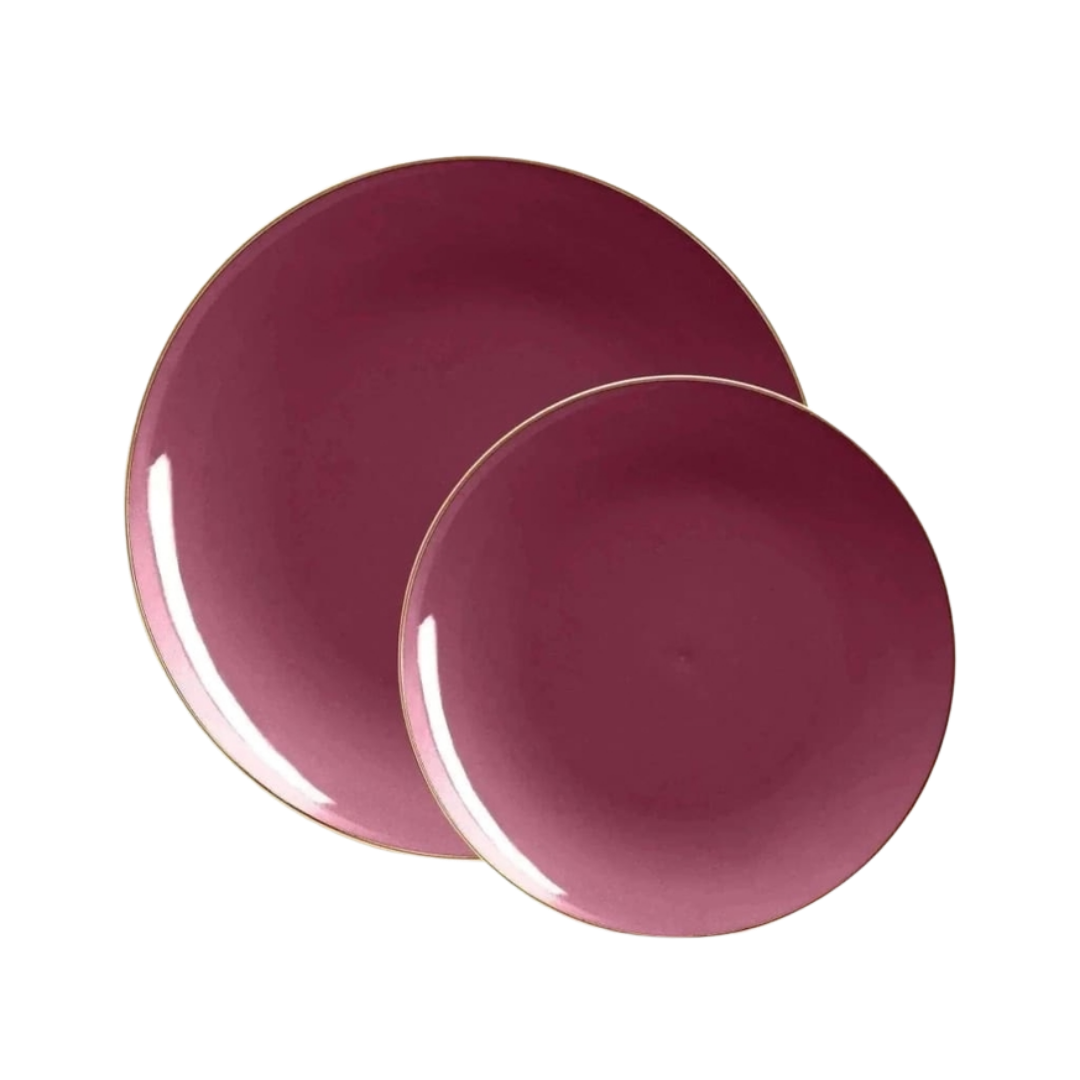 Cranberry Red Gold  Plastic Plates - 2 Sizes