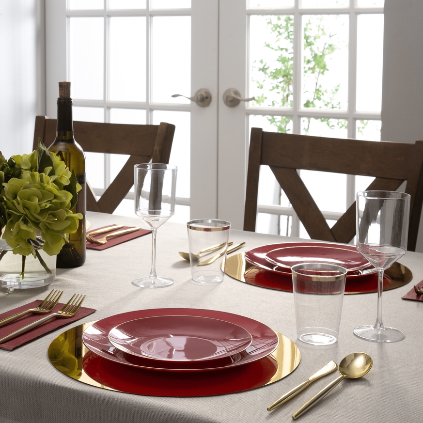 Cranberry Red Gold  Plastic Plates - 2 Sizes