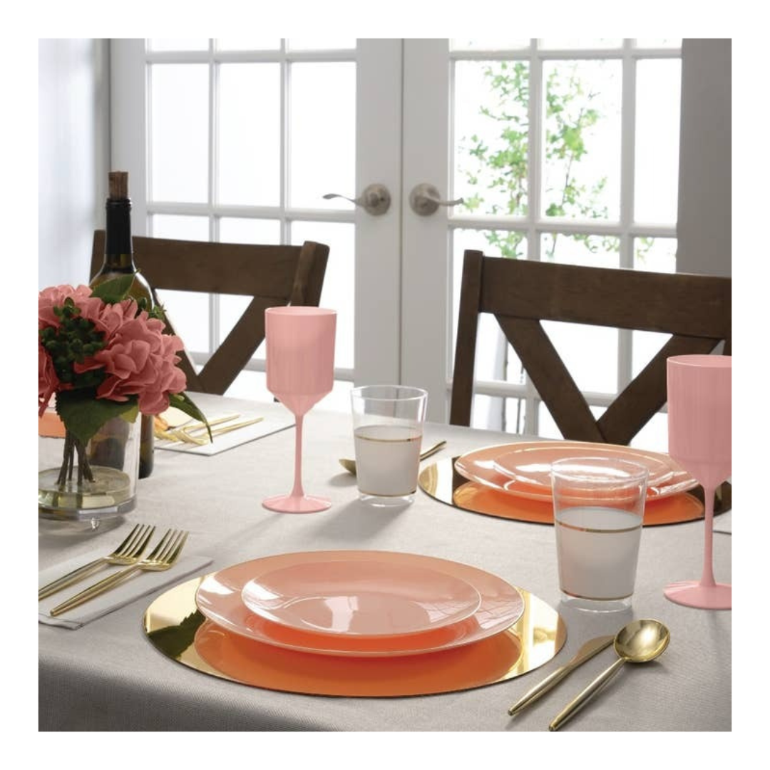 Coral Gold Rimmed Plastic Plates - 2 Sizes
