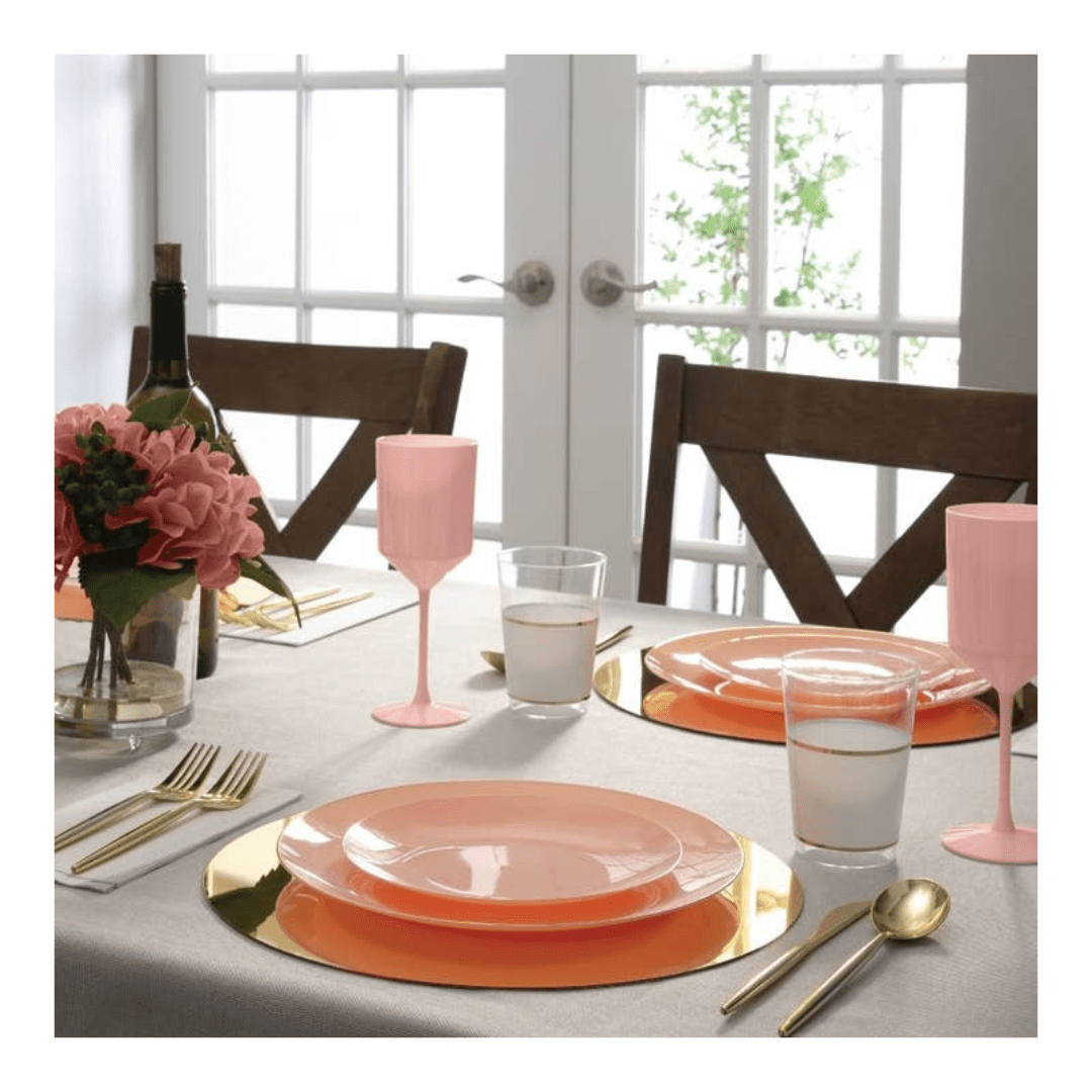 Coral Gold Rimmed Plastic Plates - 2 Sizes