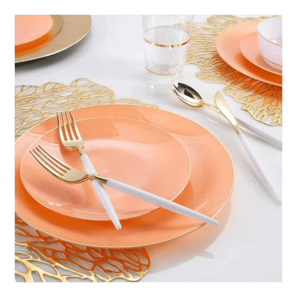 Coral Gold Rimmed Plastic Plates - 2 Sizes