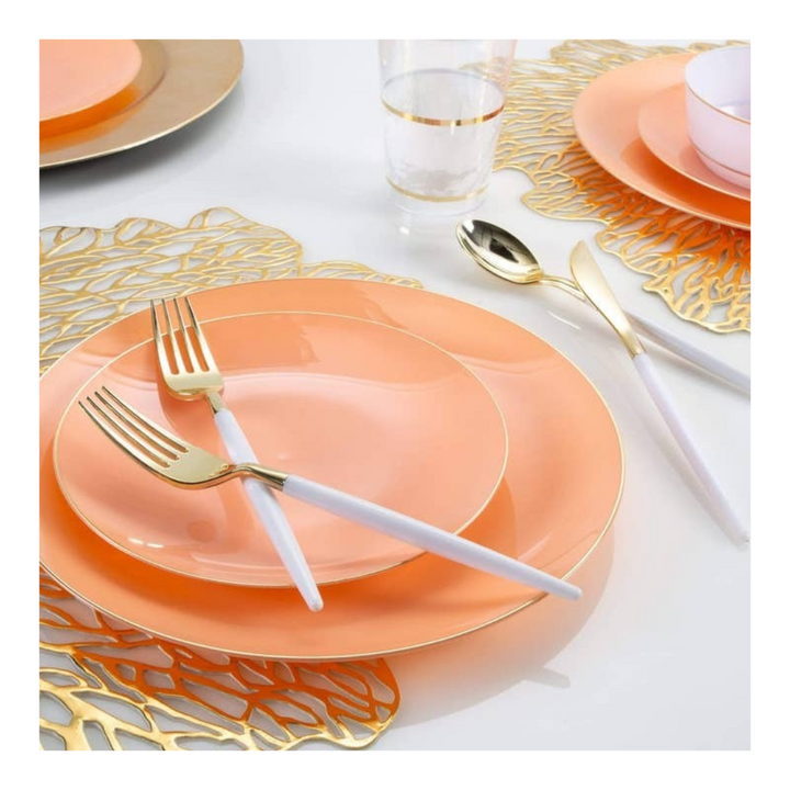 Coral Gold Rimmed Plastic Plates - 2 Sizes