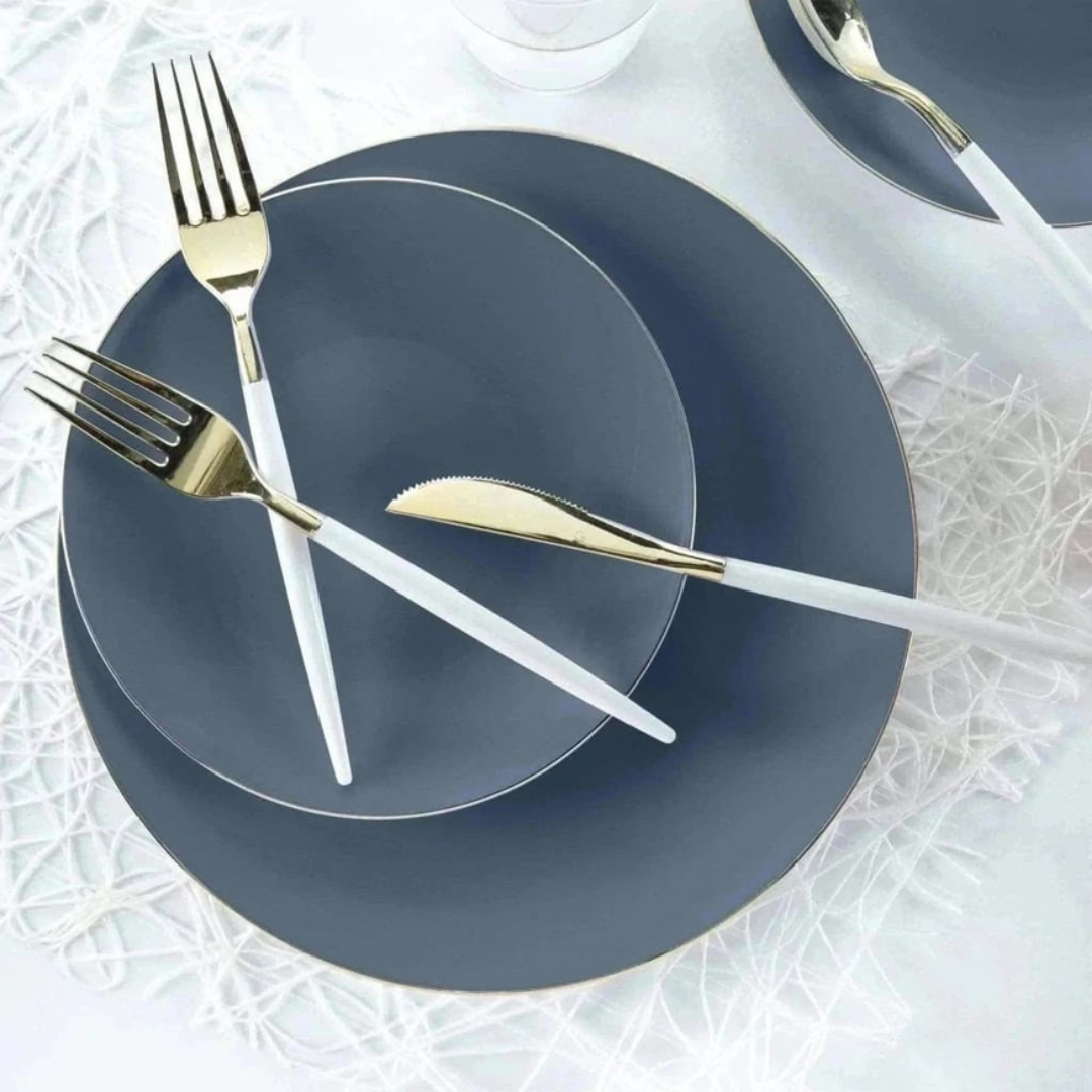 Slate Blue Plastic Plates - 2 Sizes