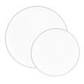 White Silver Rimmed Reusable Plates - 2 Sizes