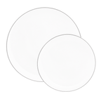 White Silver Rimmed Reusable Plates - 2 Sizes