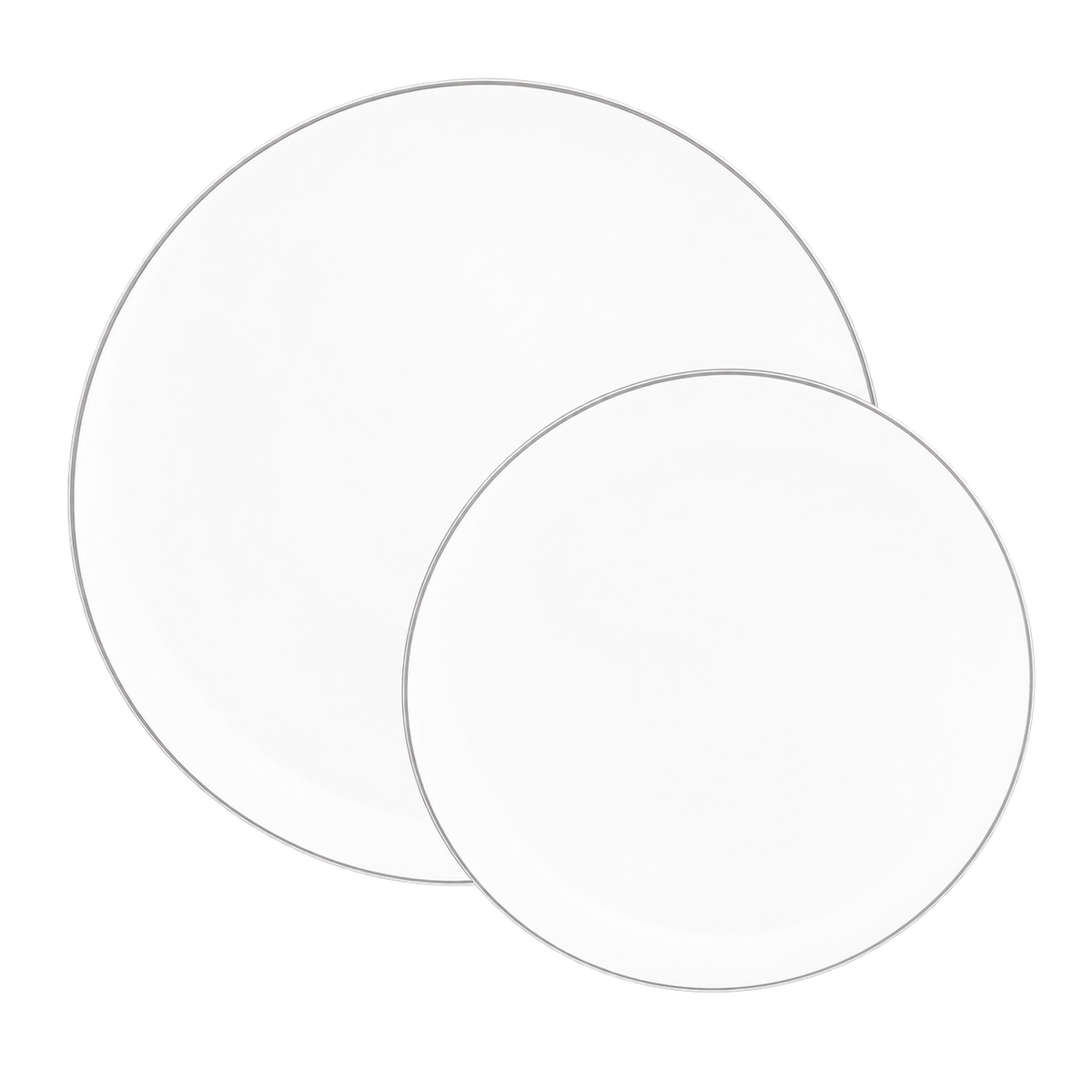White Silver Rimmed Reusable Plates - 2 Sizes