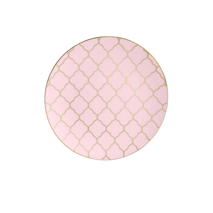 Blush and Gold Lattice Pattern Plastic Plates - 2 Sizes
