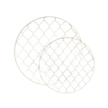 Clear decorative round plates with gold lattice design for elegant events from Parte Haus party supply store in Bethesda MD