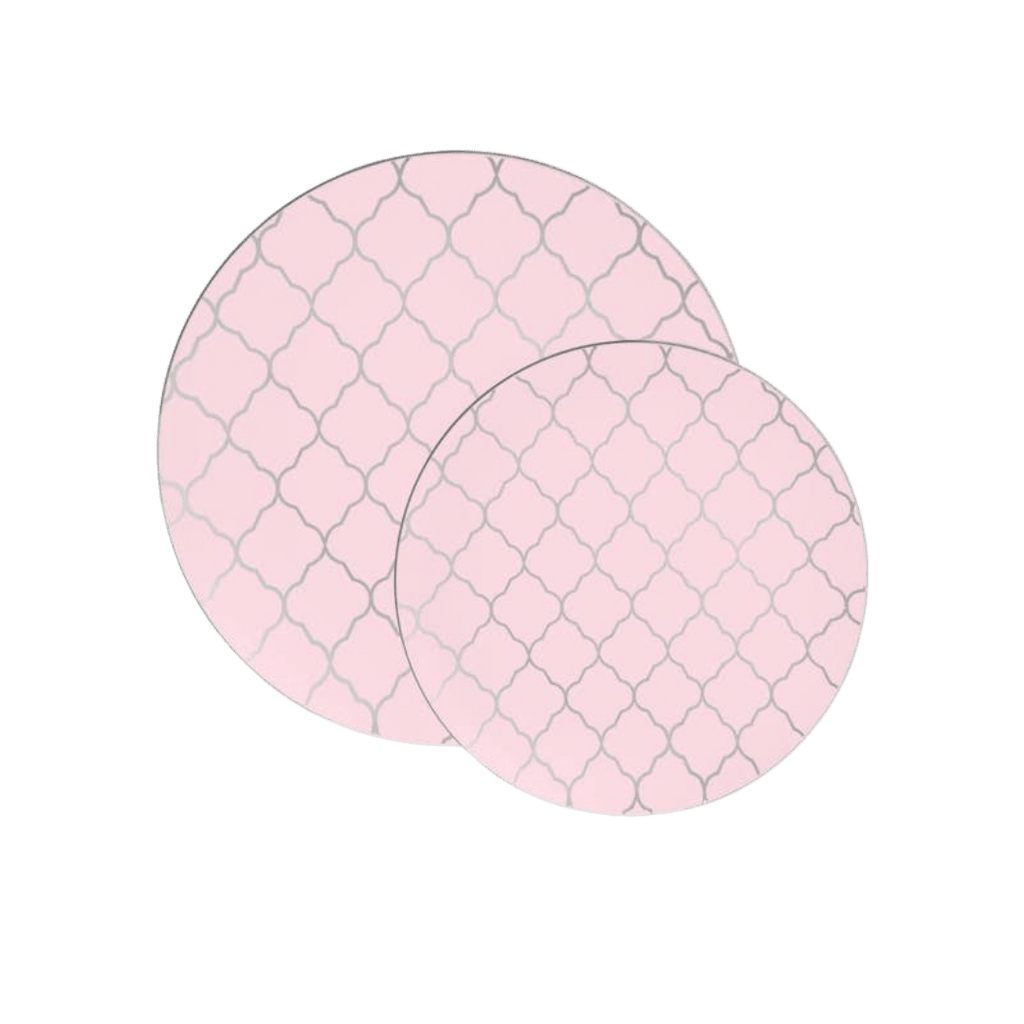 Blush & Silver Lattice Pattern Reusable Plates - 2 Sizes