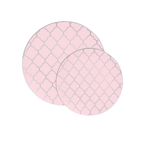 Blush and Silver Lattice Pattern Plastic Plates - 2 Sizes