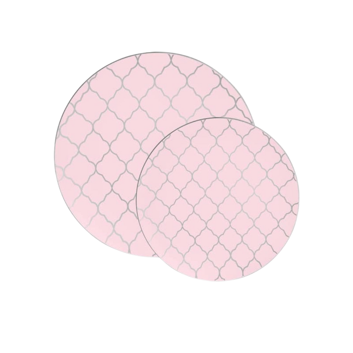Blush and Silver Lattice Pattern Plastic Plates - 2 Sizes