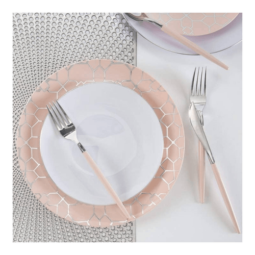 Blush & Silver Lattice Pattern Reusable Plates - 2 Sizes
