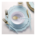 Mint and Gold Scalloped Rimmed Plastic Plates - 2 Sizes
