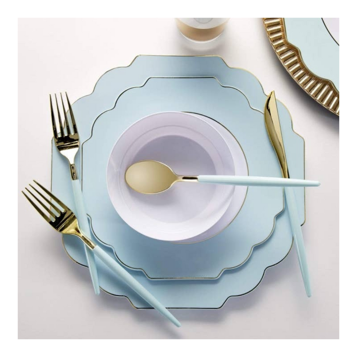 Mint and Gold Scalloped Rimmed Plastic Plates - 2 Sizes