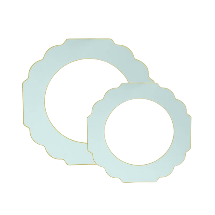 Mint and Gold Scalloped Rimmed Plastic Plates - 2 Sizes
