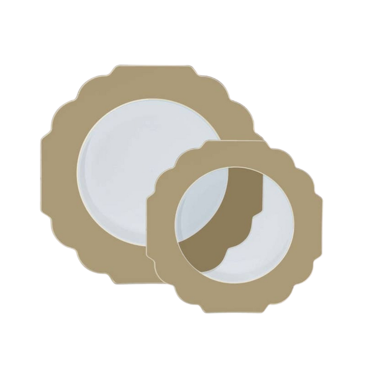 Gold and Clear Scalloped Plastic Plates - 2 Size Options