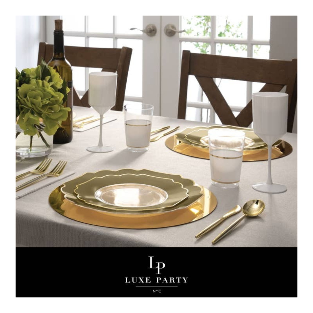 Gold and Clear Scalloped Plastic Plates - 2 Size Options