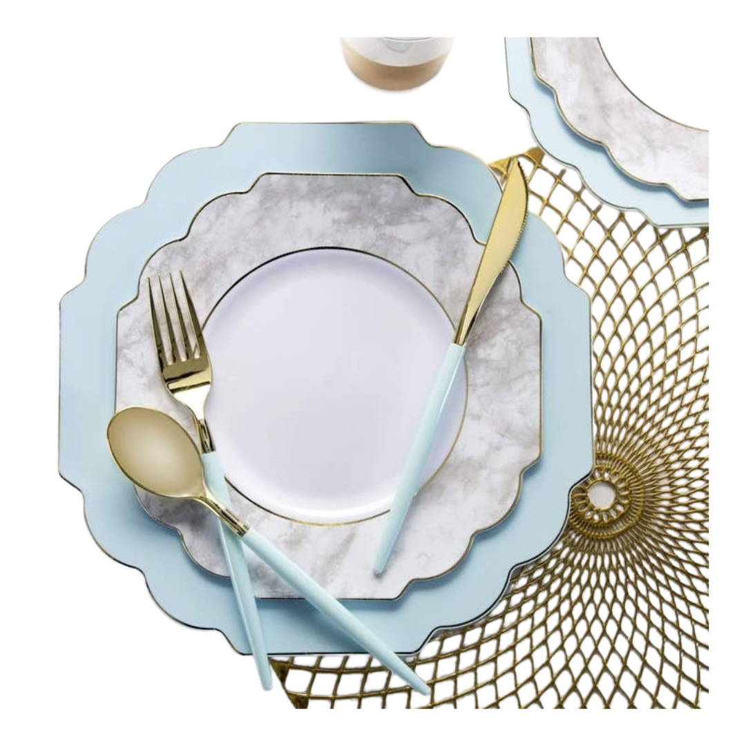 Mint and Gold Scalloped Plastic Appetizer Plates