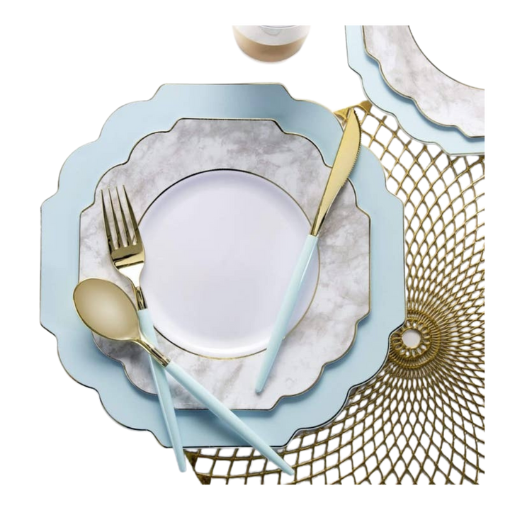 Mint and Gold Scalloped Plastic Appetizer Plates