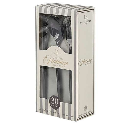 Matrix Black Plastic Cutlery Set - 30 pcs