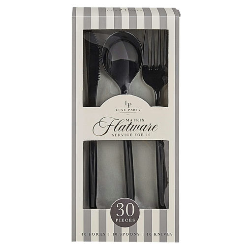 Matrix Black Plastic Cutlery Set - 30 pcs