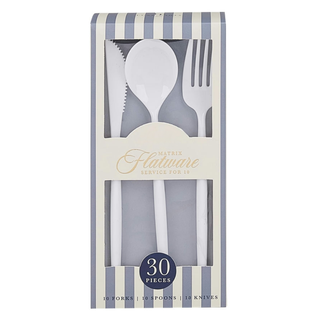 White Matrix Plastic Cutlery Set - 30 pcs