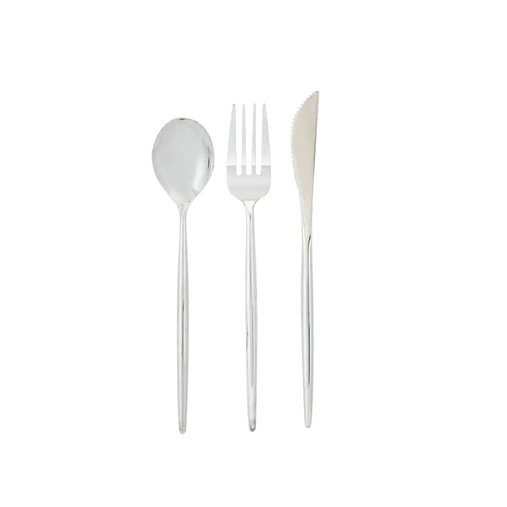 Silver Matrix Plastic Cutlery Set - 60 pcs