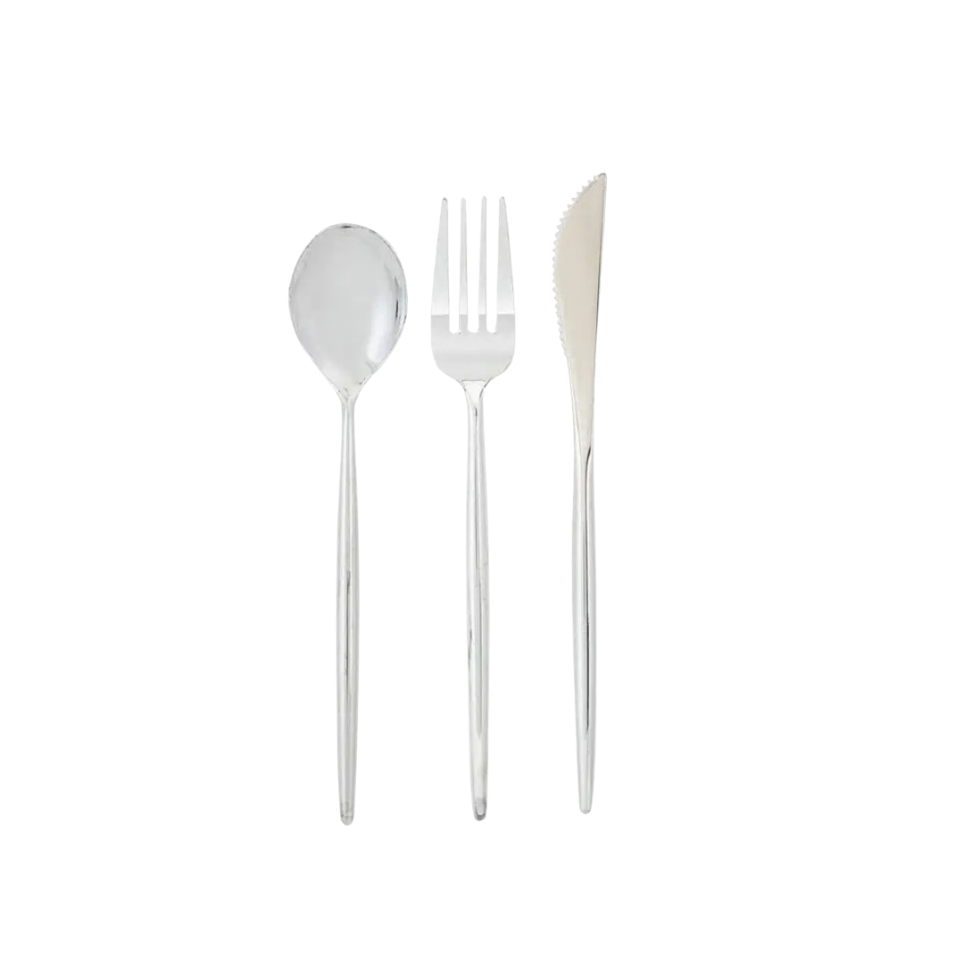 Silver Matrix Plastic Cutlery Set - 60 pcs