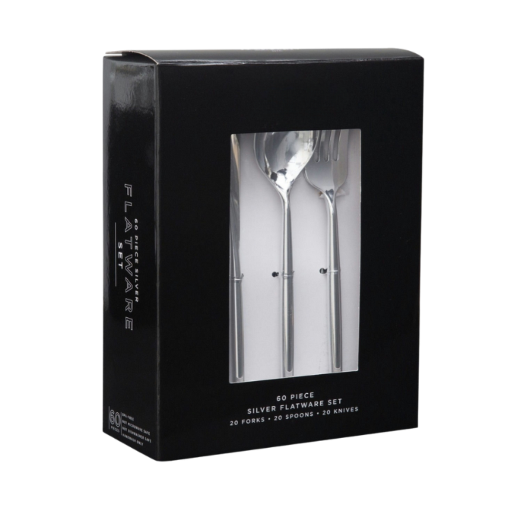 Silver Matrix Plastic Cutlery Set - 60 pcs