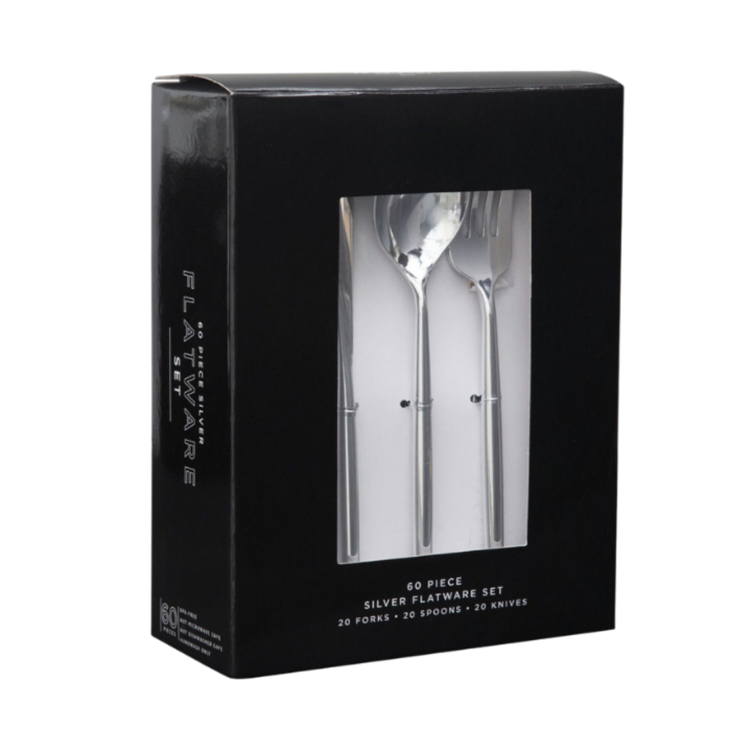 Silver Matrix Plastic Cutlery Set - 60 pcs