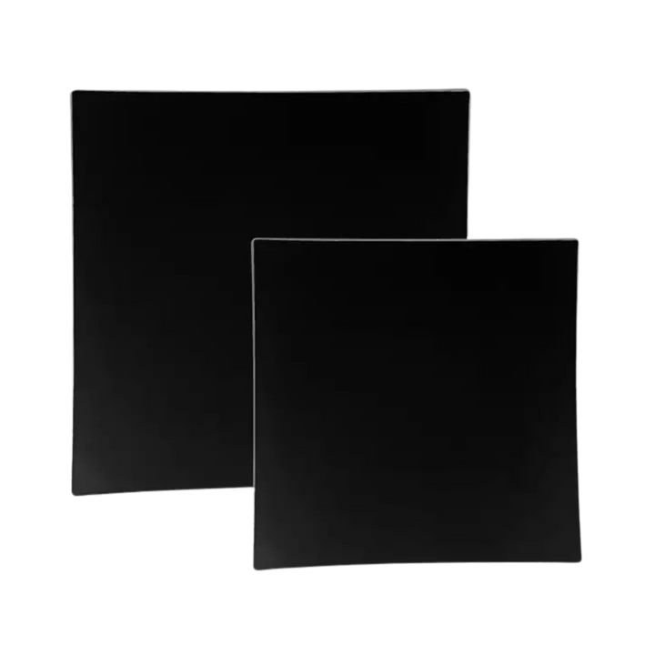 Black Square Silver Rimmed Plastic Plates