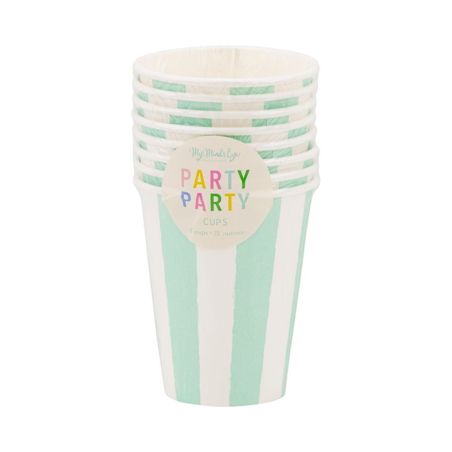 Teal and White Stripe Cups