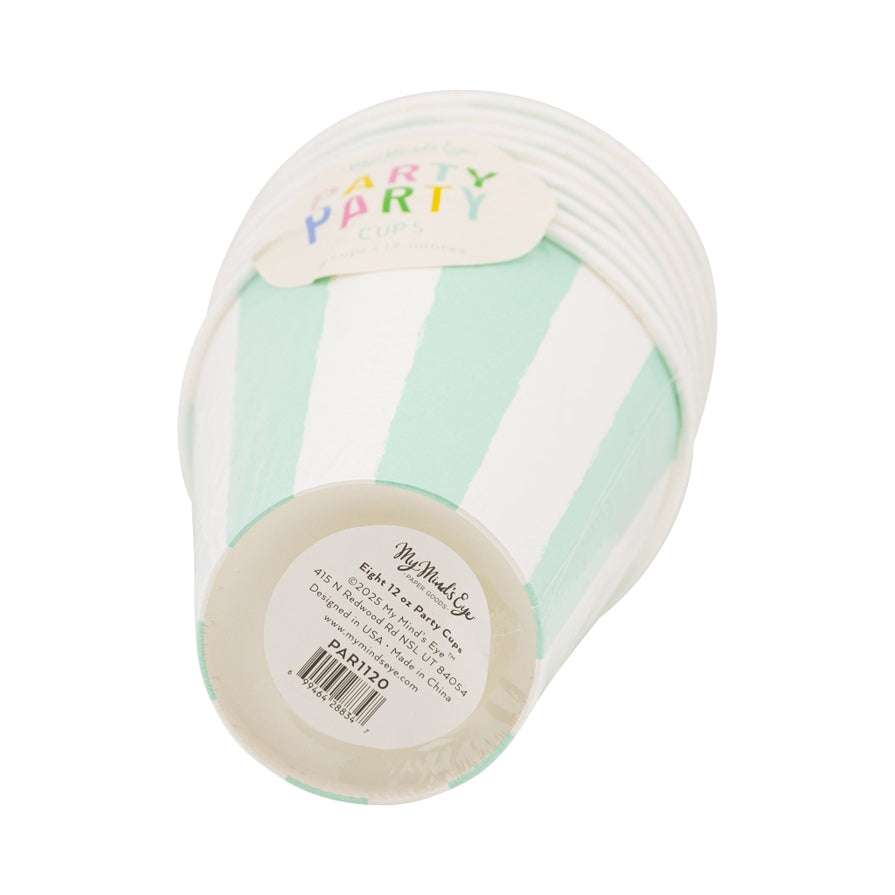 Teal and White Stripe Cups