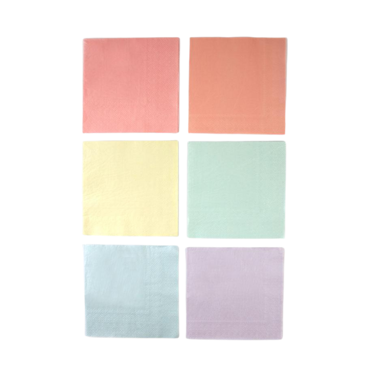 Pastel multicolor napkins six square design birthday theme from Parte Haus party supply store in Bethesda MD