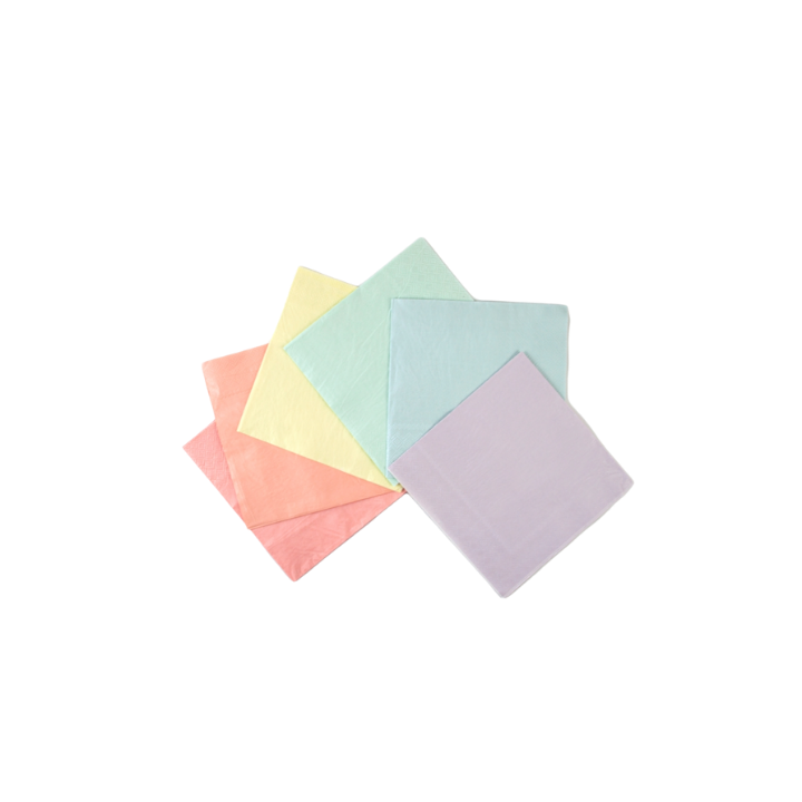 Pastel color napkins arranged in a fan shape for birthday from Parte Haus party supply store in Bethesda Maryland