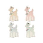 Pastel deer shaped plates with floral accents woodland birthday theme from Parte Haus party supply store in Bethesda MD