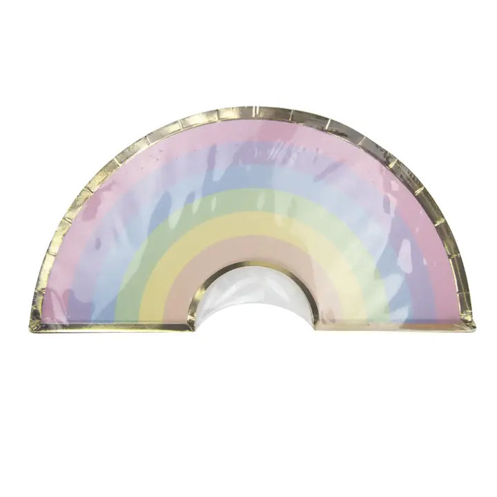Pastel rainbow paper plate with gold trim for birthday from Parte Haus party supply store in Bethesda MD
