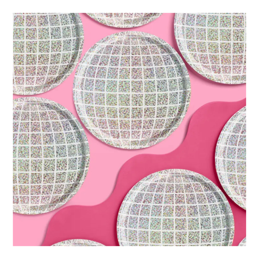 Silver Holographic Disco Ball Large Paper Dinner Plates