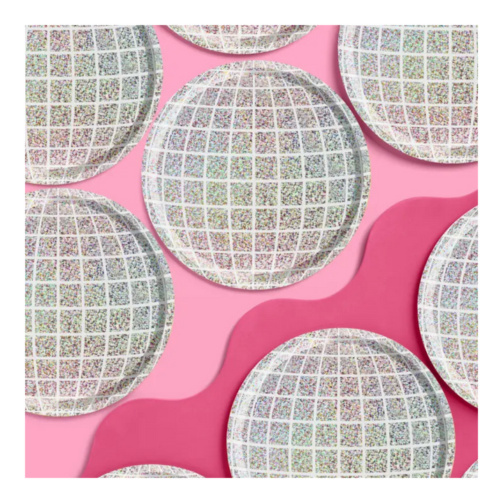 Silver Holographic Disco Ball Large Paper Dinner Plates