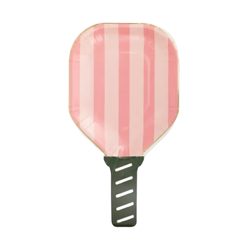 Pink Striped Pickleball Paddle Large Dinner Plate