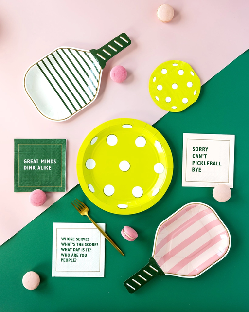 Pink Striped Pickleball Paddle Large Dinner Plate