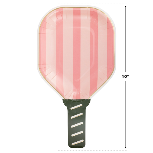 Pink Striped Pickleball Paddle Large Dinner Plate